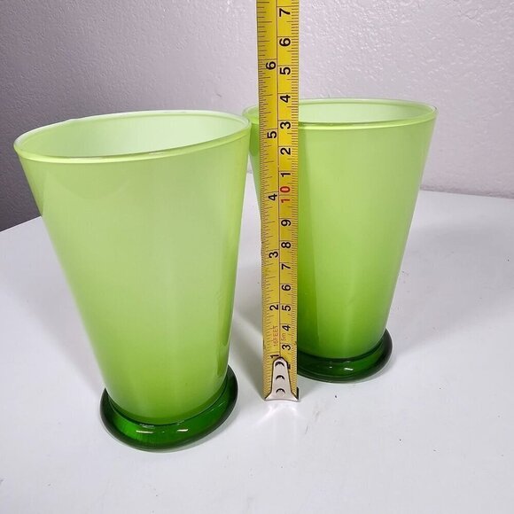 Retro Vintage Green Handblown Glass Tumblers, Set Of 2 - 5" Height - Picture 5 of 7
